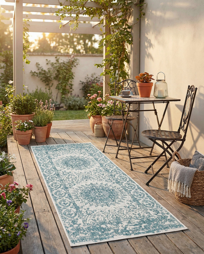 Patio Heritage Collection Area Rug -  Lafayette (Aqua) Runner Aqua  lifestyle 59