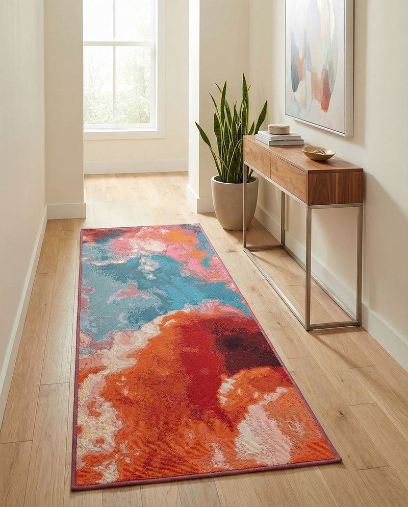Urban Terrace Collection Area Rug -  Patio Runner Gray and Pink  lifestyle 60