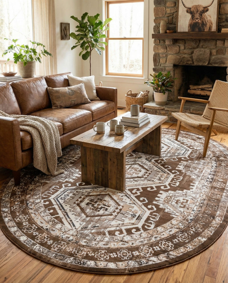 Savannah Elegance Collection Area Rug -  Tybee (Brown) Oval Brown  lifestyle 53