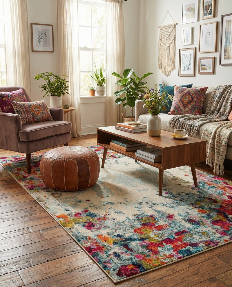 Chromatic Oasis Collection Area Rug -  Blush Rectangle Multi  lifestyle 13