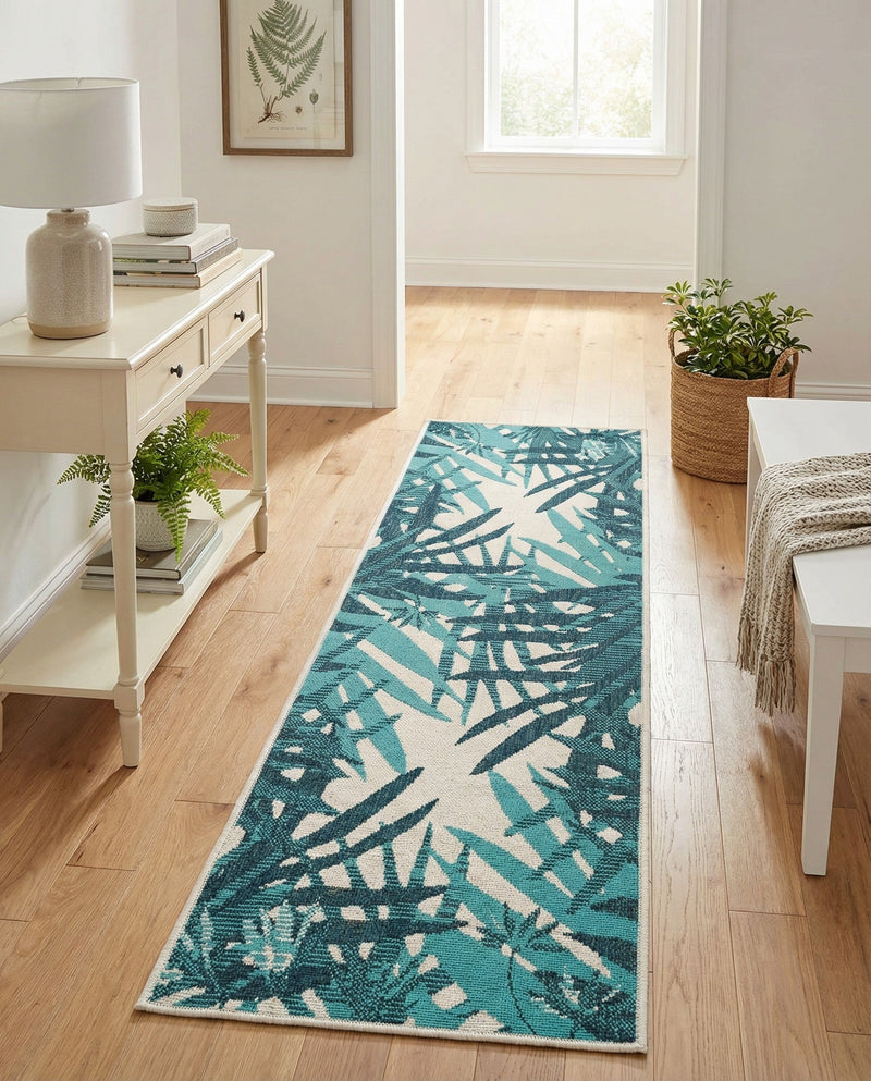 Seaside Blooms Collection Area Rug -  Provence Runner Teal blue  lifestyle 58