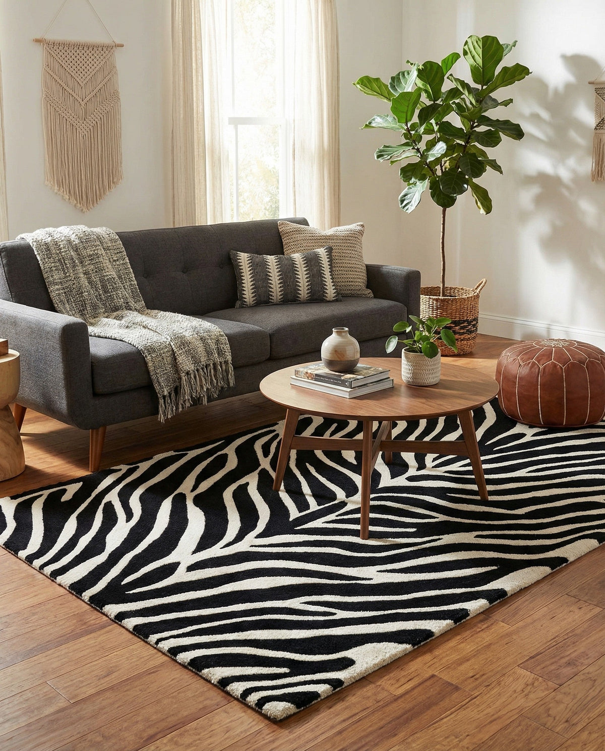 Hand Tufted Savannah Collection Area Rug -  Kalahari Rectangle Black and White  lifestyle 2