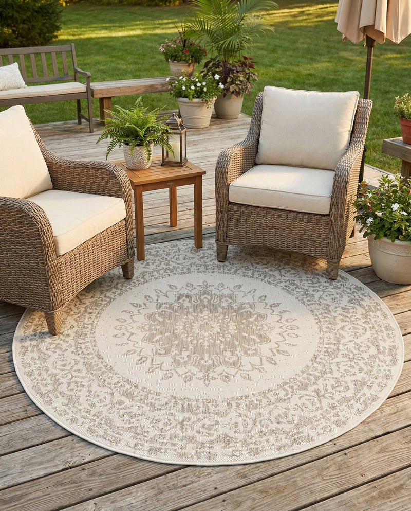Patio Heritage Collection Area Rug -  Lafayette (Gray) Round Gray  lifestyle 57