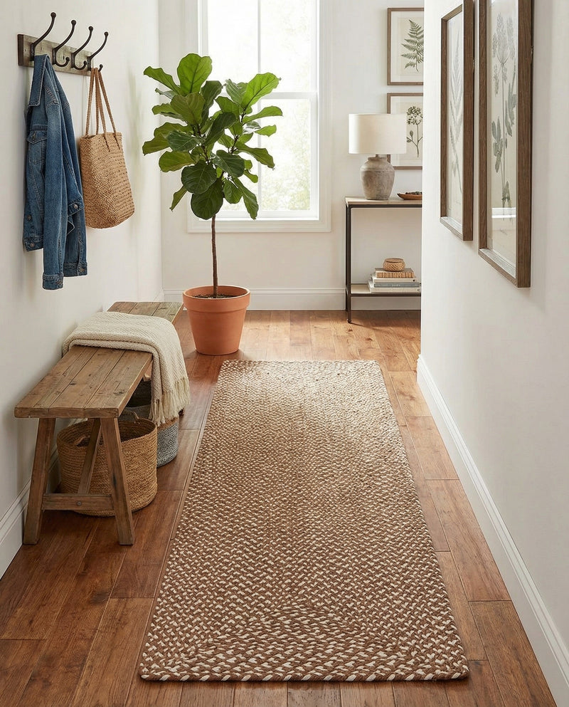 Highland Woven Jute Collection Area Rug - Glenmore (Light Brown) Runner Light Brown  lifestyle 32