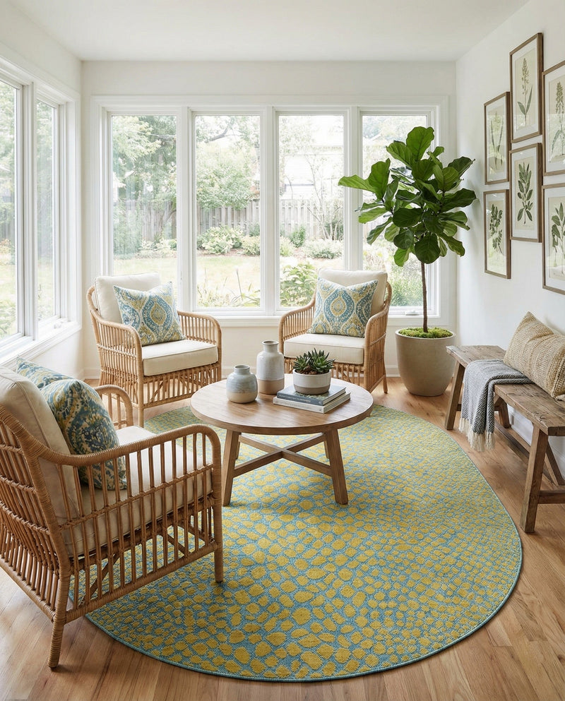 Urban Oasis Rugs Collection Area Rug -  Terrace (Yellow and Aqua) Oval Yellow and Aqua  lifestyle 42