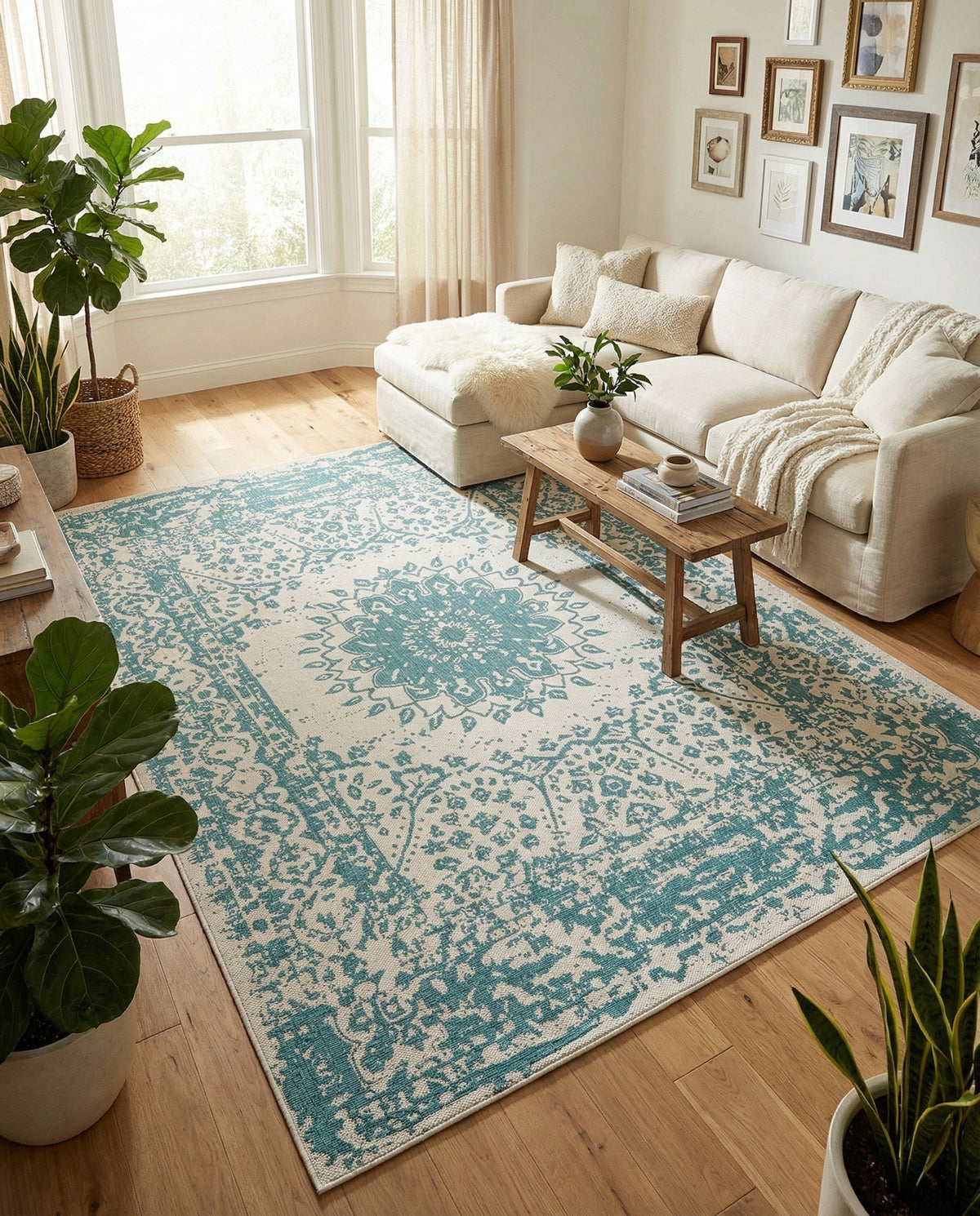 Patio Heritage Collection Area Rug -  Lafayette (Aqua) Rectangle Aqua  lifestyle 16