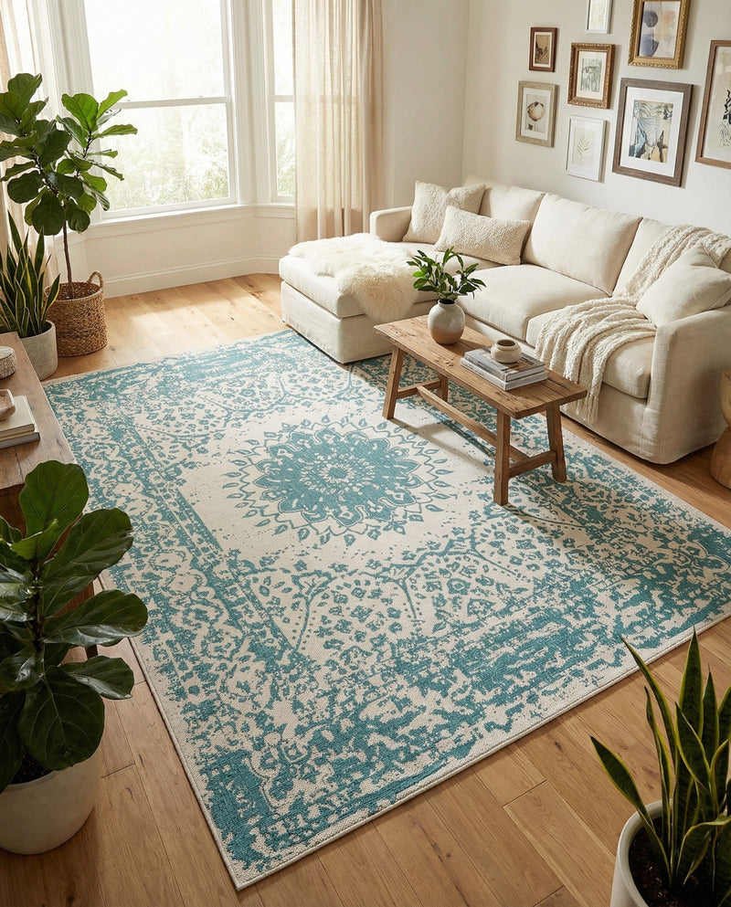 Patio Heritage Collection Area Rug -  Lafayette (Aqua) Rectangle Aqua  lifestyle 16