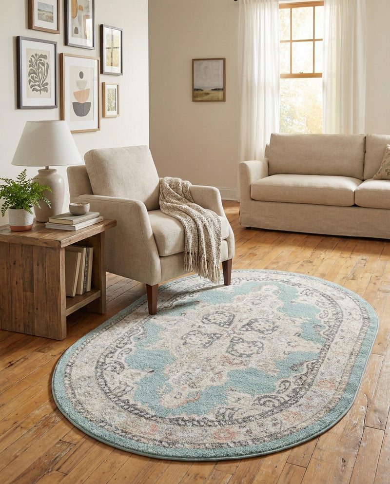 Beverly Grove Collection Area Rug -  Fairfax (Aqua) Oval Aqua  lifestyle 53