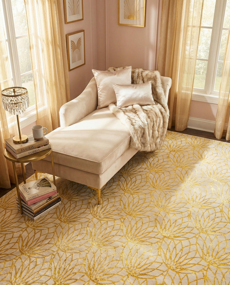 Hollywood Luxe Collection Area Rug -  Rodeo Rectangle White Gold  lifestyle 12