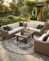Patio Heritage Collection Area Rug -  Augusta (Charcoal) Round Charcoal  lifestyle 69