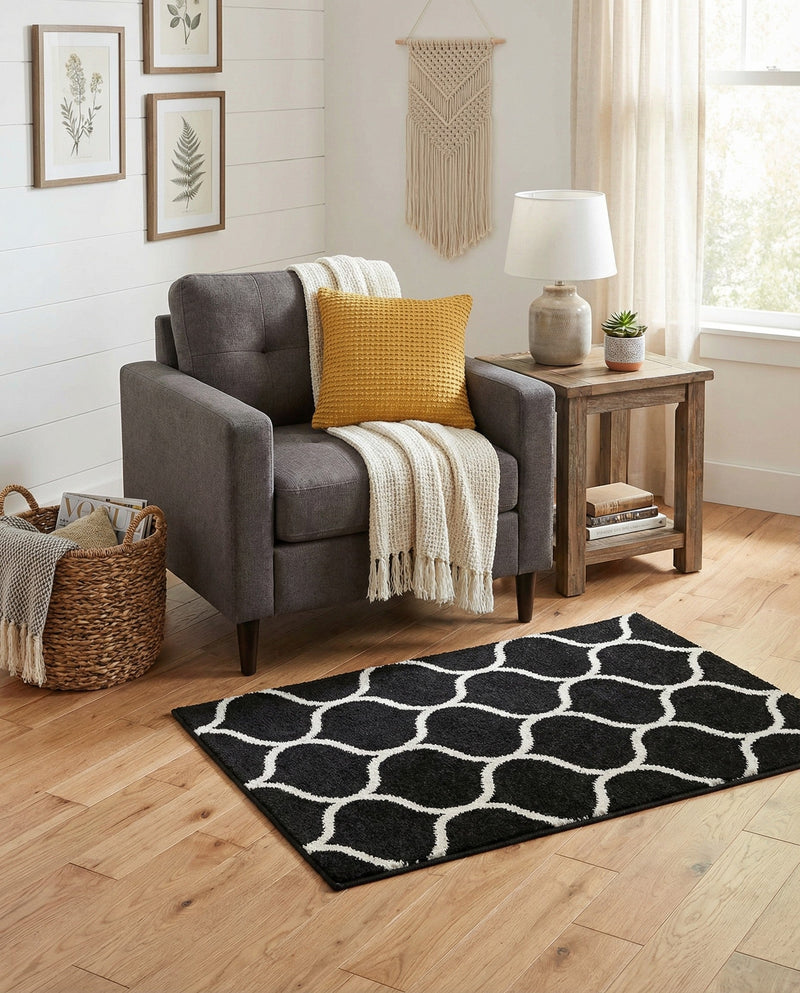 Trellis Mosaic Collection Area Rug -  Pergolatown (Black) Rectangle Black  lifestyle 3
