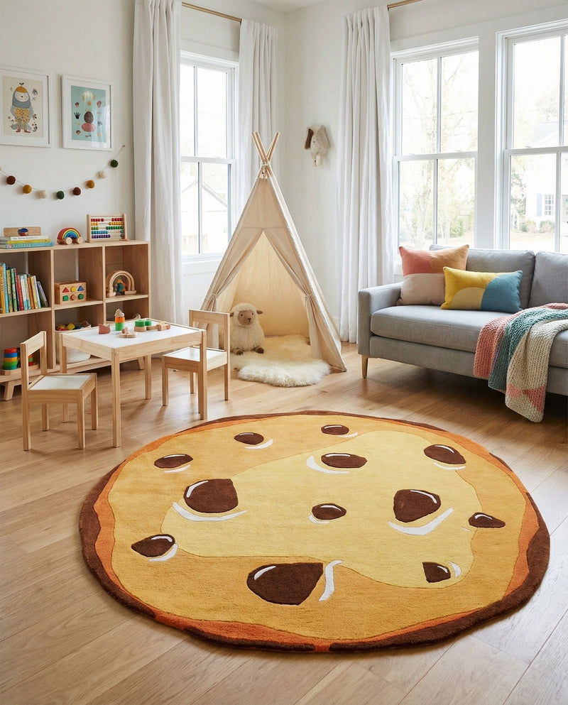Whimsy Wonders Wool Collection Area Rug -  Lagoon Round Light Brown  lifestyle 10