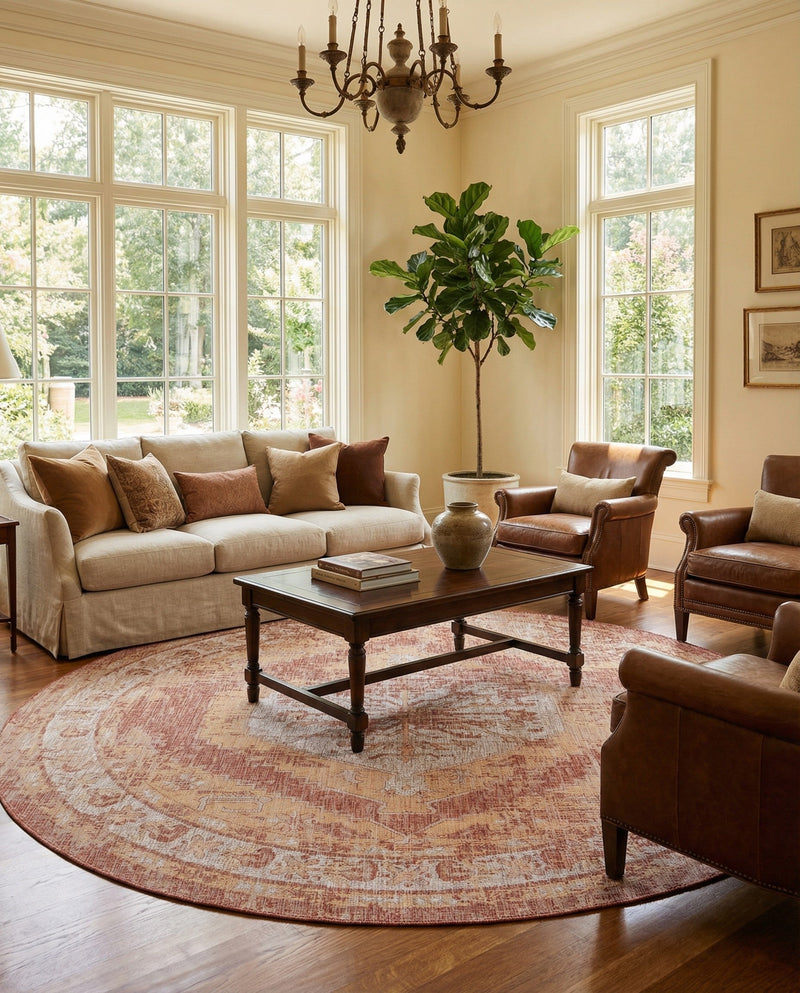 Patio Heritage Collection Area Rug -  Augusta (Rust Red) Round Rust Red  lifestyle 59