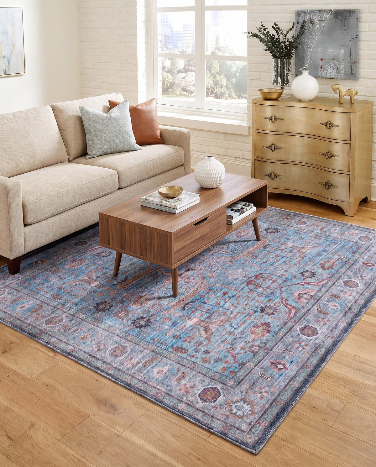 Zahara Oasis Collection Area Rug -  Marrakech Square Blue  lifestyle 77
