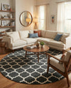 Lattice Gardens Collection Area Rug -  Bloomfield (Black) Round Black  lifestyle 51