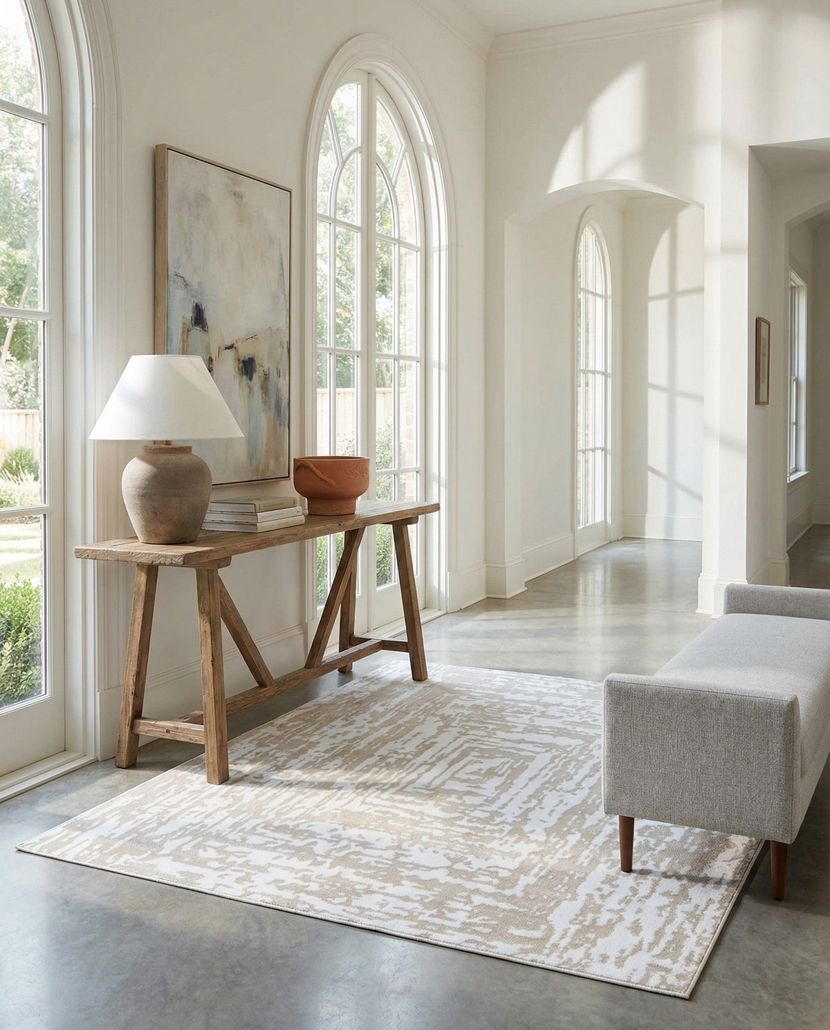 Sanctuary Retreat Collection Area Rug -  Asylum Square White Bone  lifestyle 130