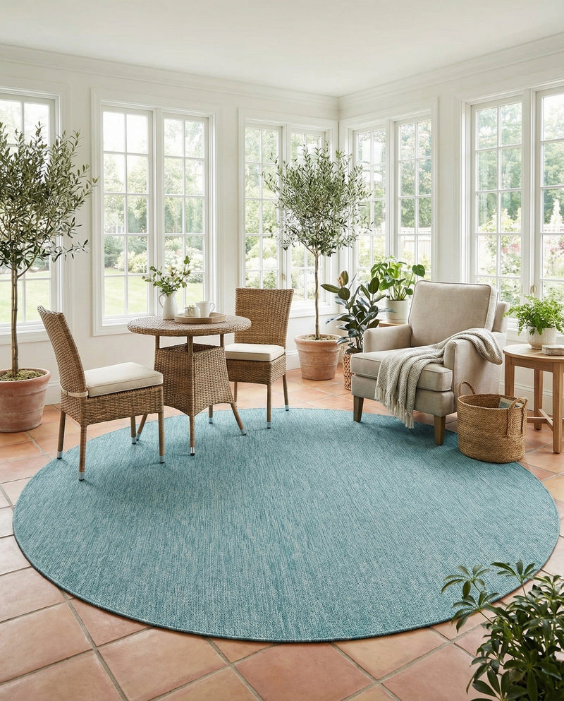Seaside Serenity Collection Area Rug - Veranda (Aquamarine) Round Aquamarine  lifestyle 48