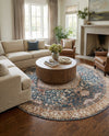 Patio Heritage Collection Area Rug -  Courtyard Round Navy Blue and Light Pink  lifestyle 56