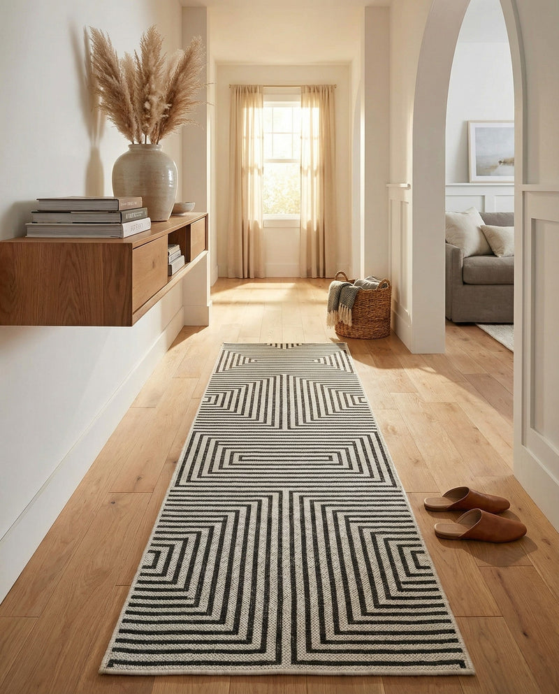 Urban Terrace Collection Area Rug -  Astoria (White and Black) Runner White and Black  lifestyle 57