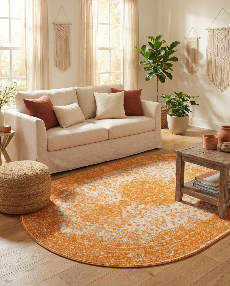 Dover Terrace Collection Area Rug - Marina (Orange) Oval Orange  lifestyle 40