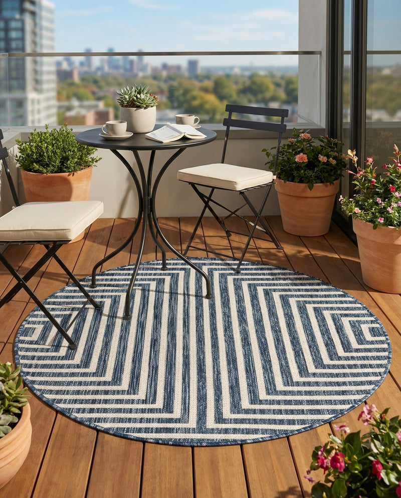 Urban Terrace Collection Area Rug -  Astoria (Blue) Round Blue  lifestyle 41