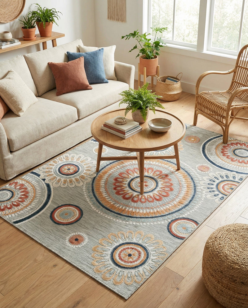 Seaside Blooms Collection Area Rug -  Eden Rectangle Gray  lifestyle 57