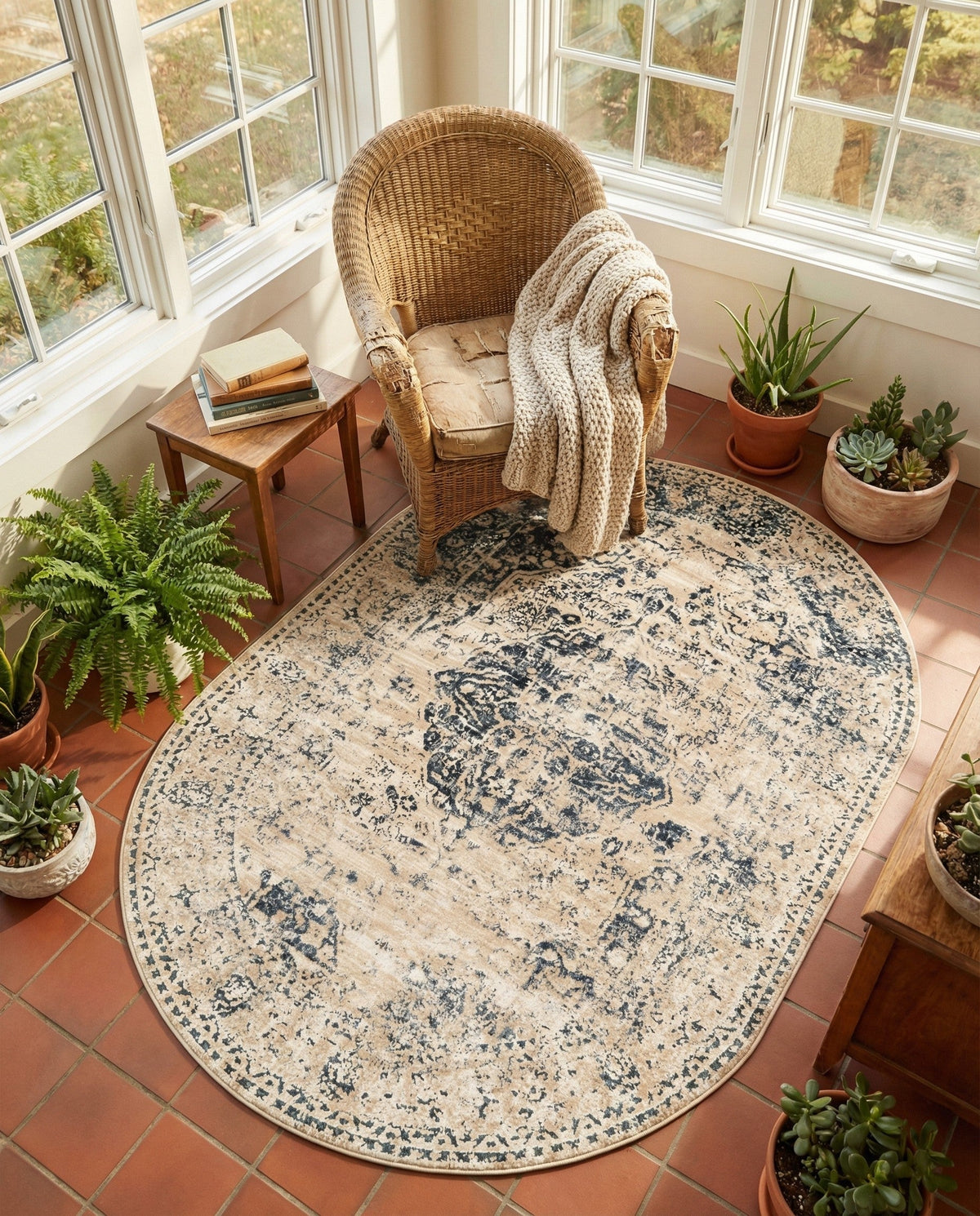 Coastal Manor Collection Area Rug -  Dunes Oval Dark Blue  lifestyle 81