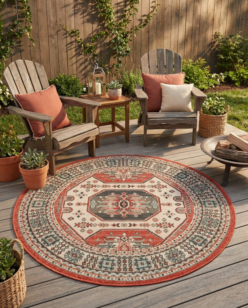 Patio Heritage Collection Area Rug - Veranda Round Multi  lifestyle 55