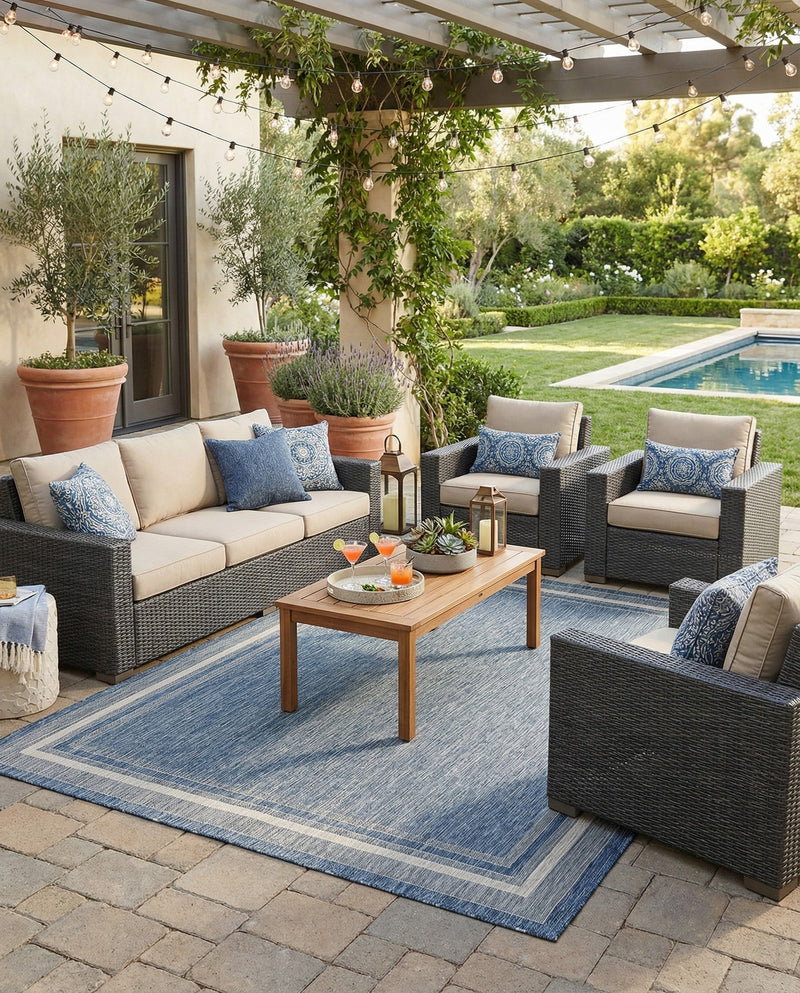 Terrace Fringe Collection Area Rug - Veranda (Blue) Rectangle Blue  lifestyle 31