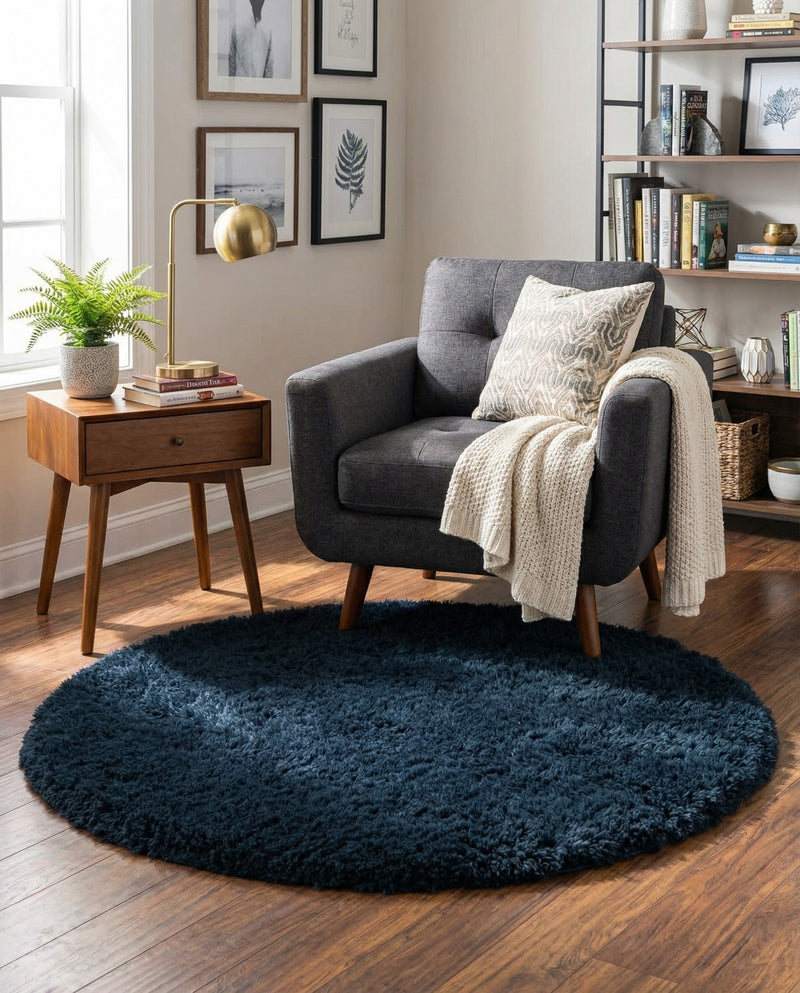 Eternal Plush Oasis Collection Area Rug -  Tranquility (Cobalt) Round Cobalt  lifestyle 25