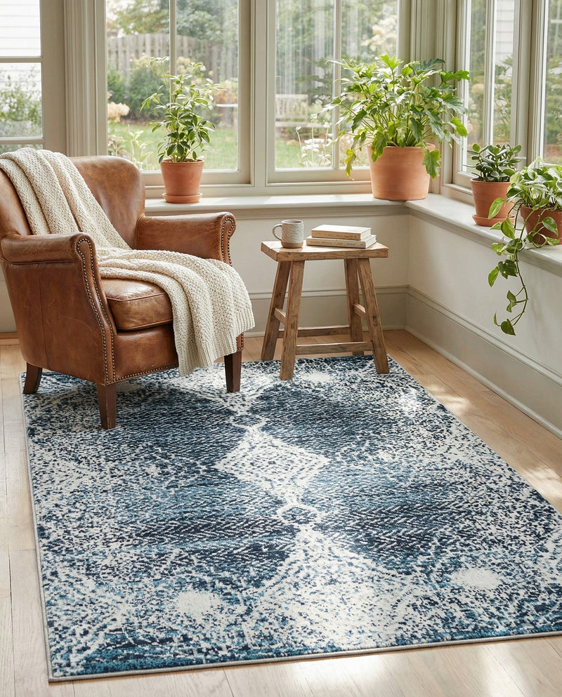 Aegean Elegance Washables Collection Area Rug -  Naxos Rectangle Navy Blue  lifestyle 10