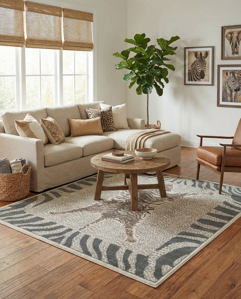 Savannah Sojourn Collection Area Rug -  Masai Square Gray and Ivory  lifestyle 27