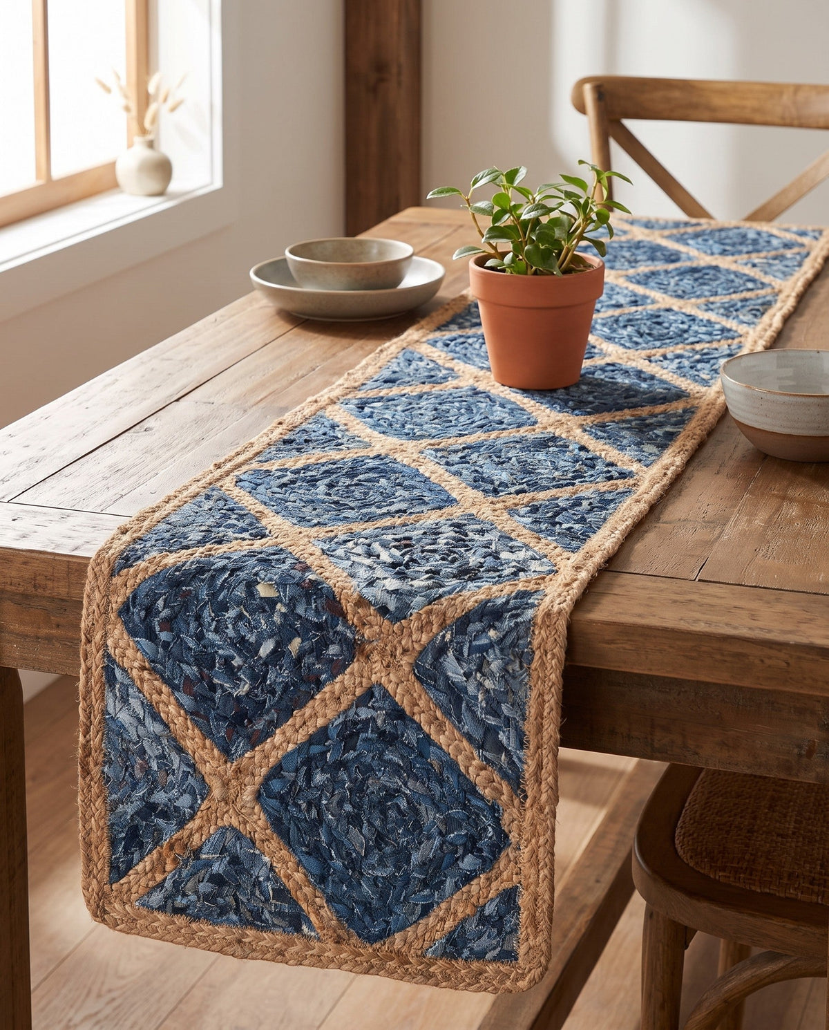 Woven Seaside Jute Collection Area Rug - Marina Table Runner Blue  lifestyle 129
