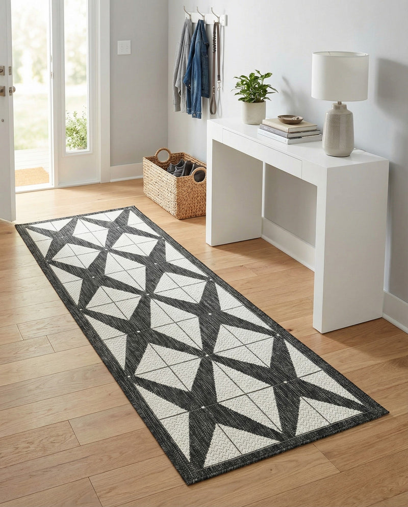 Urban Terrace Collection Area Rug -  Hudson Runner Black and White  lifestyle 22