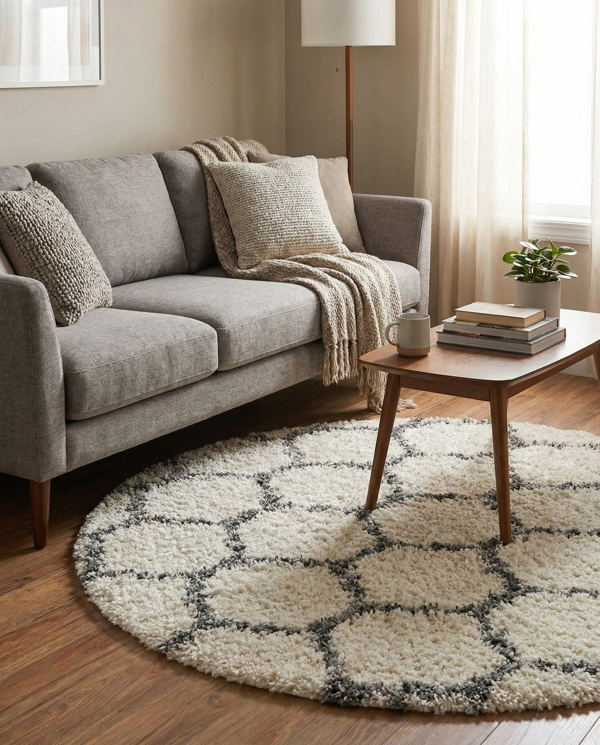 Cozy Cove Shag Collection Area Rug - Marina Round Ivory  lifestyle 157