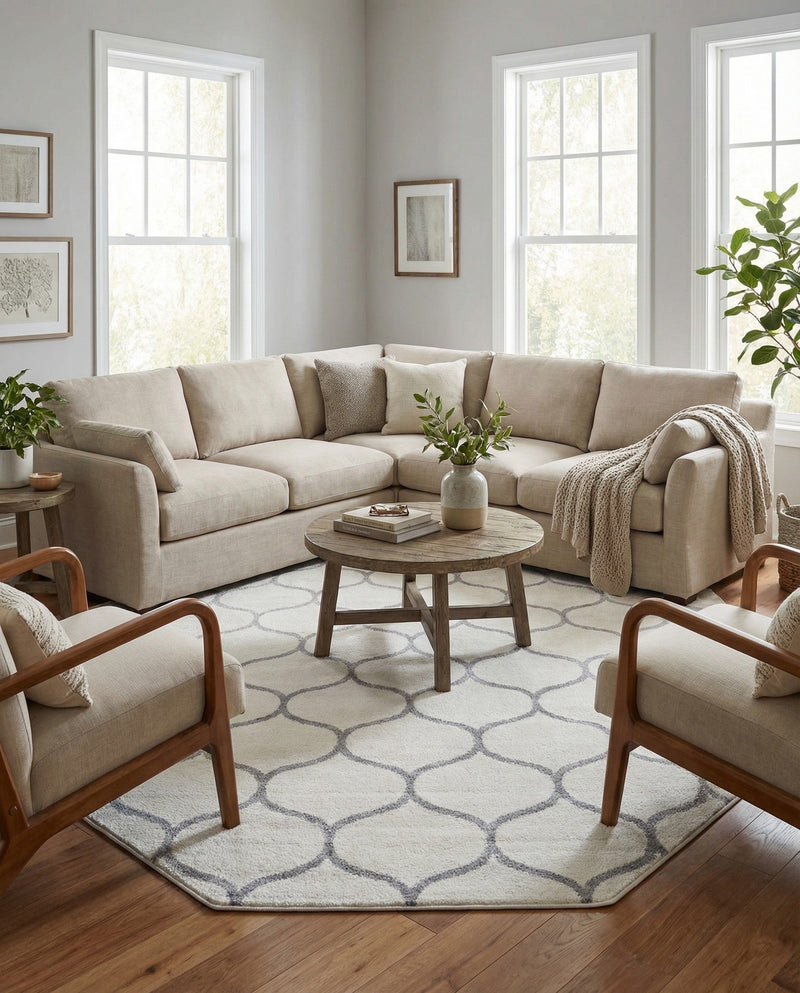 Trellis Mosaic Collection Area Rug -  Pergolatown (Ivory) Octagon Ivory  lifestyle 28