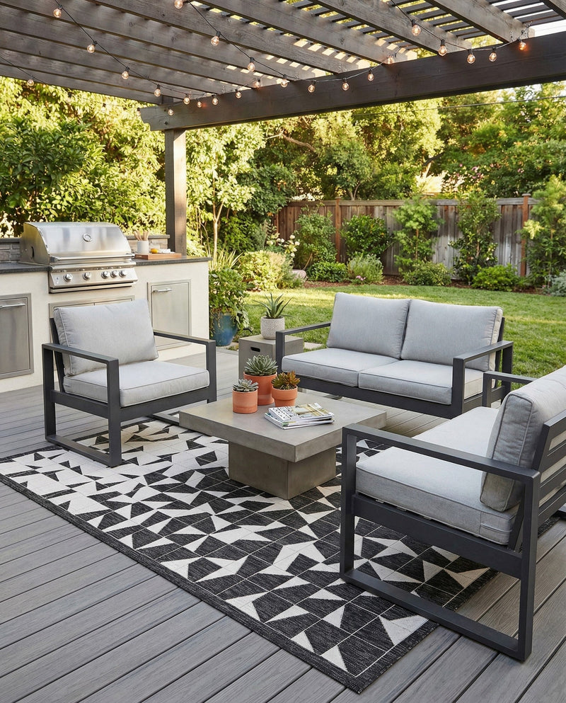 Urban Terrace Collection Area Rug -  Mercer Rectangle Black and White  lifestyle 15
