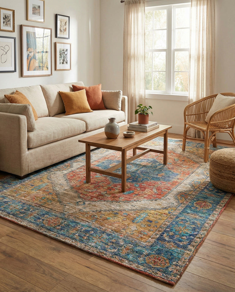 Savannah Threads Collection Area Rug - Charleston Rectangle Orange Yellow  lifestyle 10
