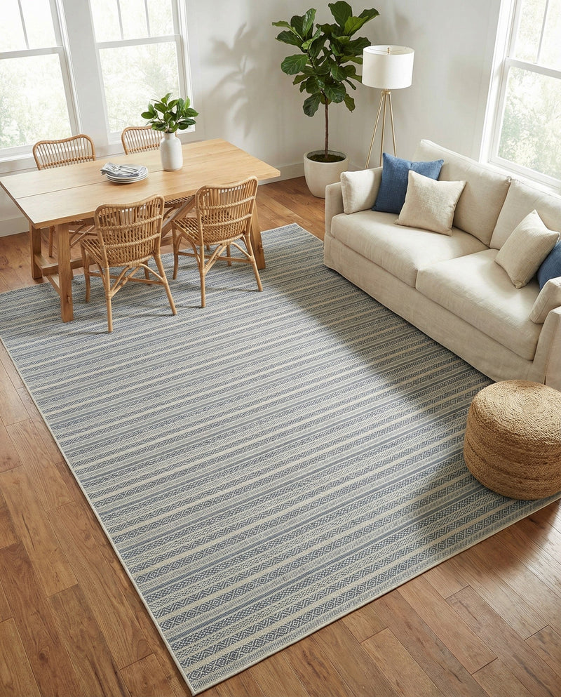 Seaside Stripes Collection Area Rug -  Boardwalk (Light Blue) Rectangle Light Blue  lifestyle 22