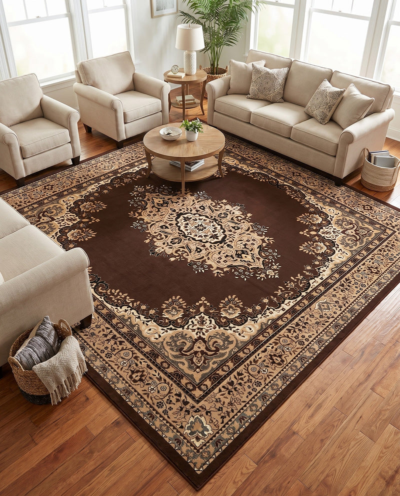 Tabriz Tapestry Collection Area Rug - Azerbaijan (Brown) Square Brown  lifestyle 71