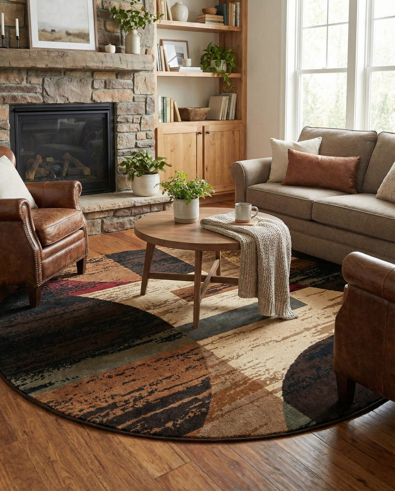 Bistro Lounge Collection Area Rug -  Latte Round Multi  lifestyle 48