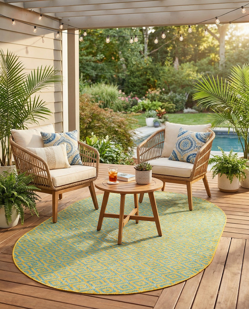 Urban Oasis Rugs Collection Area Rug -  Rooftop (Yellow and Aqua) Oval Yellow and Aqua  lifestyle 51