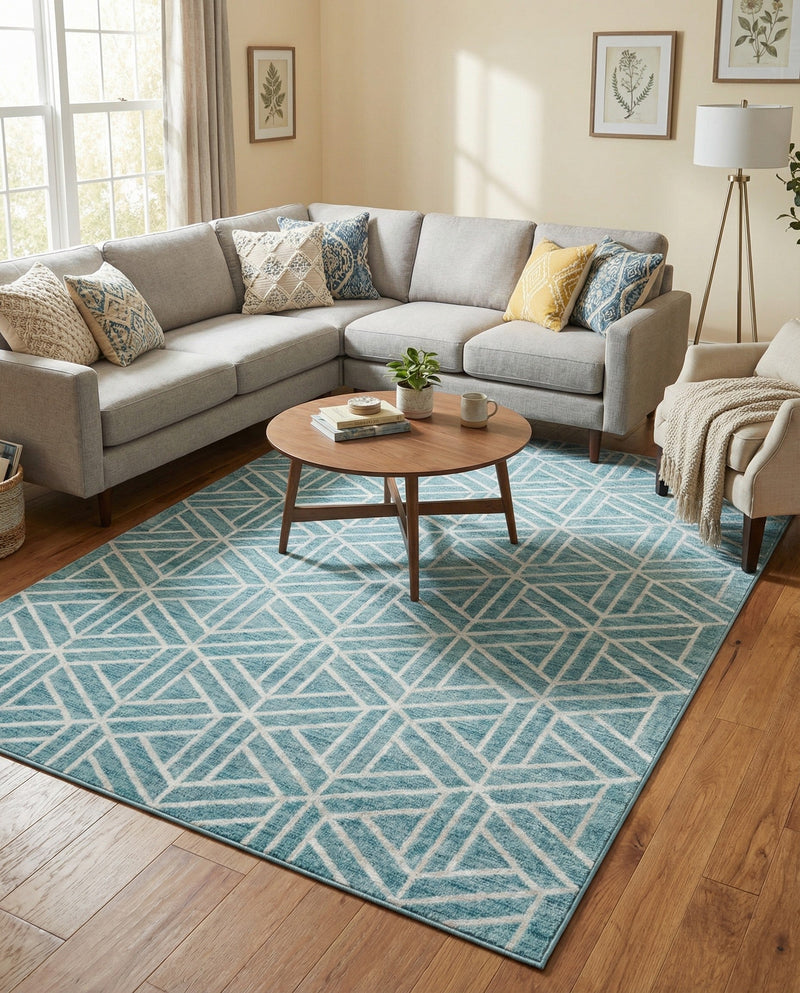 Garden Maze Retreat Collection Area Rug -  Topiarytrail Rectangle Blue  lifestyle 42