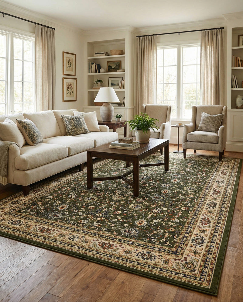 Isfahan Elegance Collection Area Rug - Naghsh-e Jahan (Green) Rectangle Green  lifestyle 36