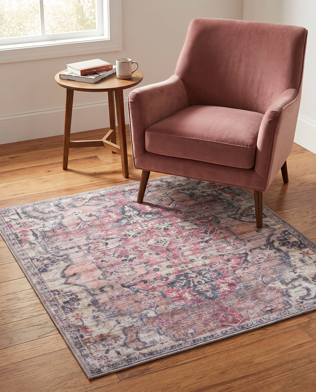 Vintage Memories Collection Area Rug - Echoes Square Beige and pink  lifestyle 101