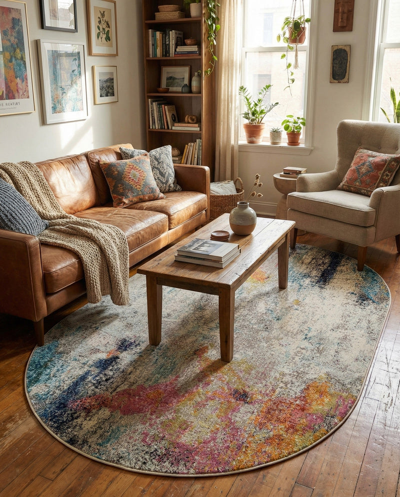 Chromatic Oasis Collection Area Rug -  Azure Oval Beige  lifestyle 74