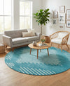 Seychelles Stripes Collection Area Rug - Mahe (Turquoise) Round Turquoise  lifestyle 39