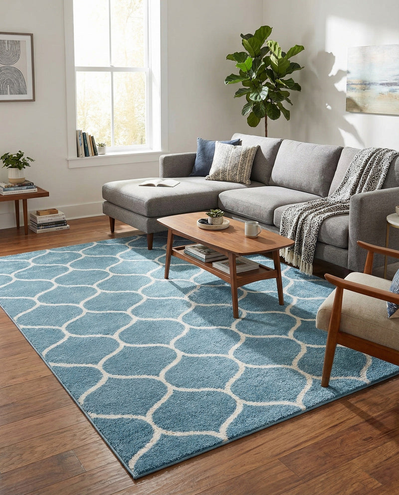Trellis Mosaic Collection Area Rug -  Pergolatown (Light Blue) Rectangle Light Blue  lifestyle 3