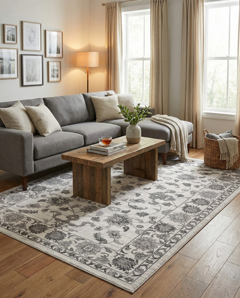 Charleston Elegance Collection Area Rug -  Seaport (white Gray) Rectangle white Gray  lifestyle 10