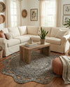Woven Seaside Jute Collection Area Rug - Nantucket Round Black and White  lifestyle 12